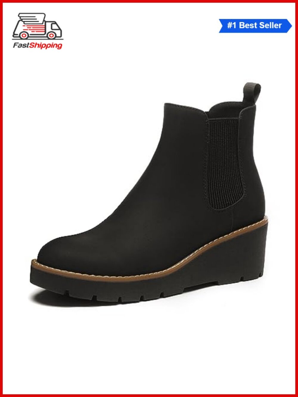 ✨ Athlefit Women's Platform Wedge Chelsea Ankle Boots Vegan Leather Suede Slip
